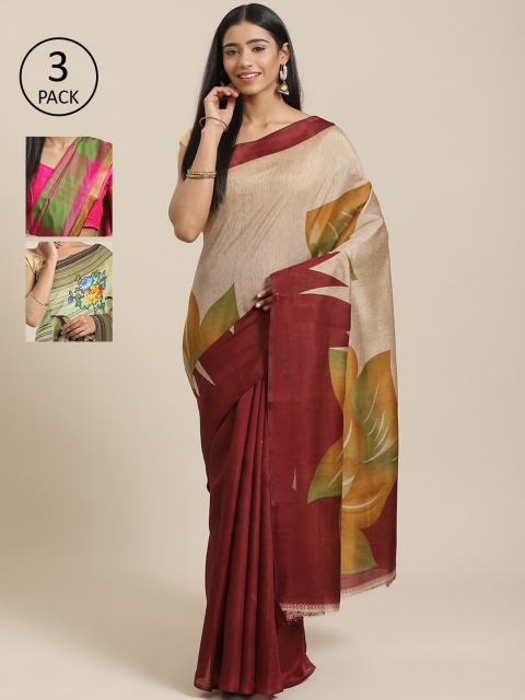 

KALINI Beige Pack of 3 Printed Art Silk Saree