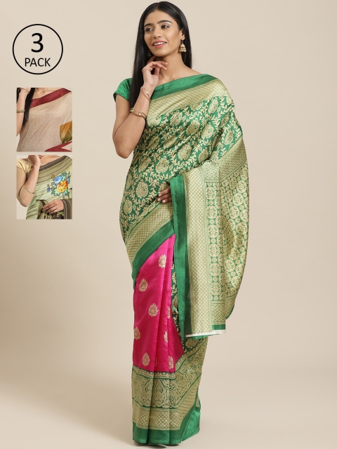 

KALINI Green Pack of 3 Printed Art Silk Saree