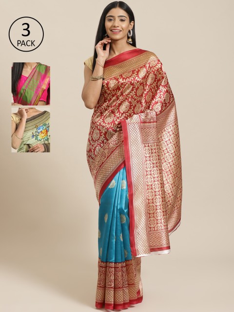 

KALINI Red Pack of 3 Printed Art Silk Saree