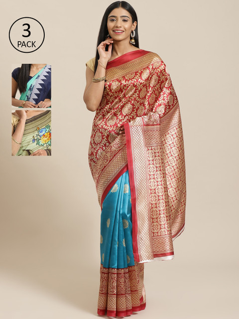 

KALINI Red Pack of 3 Printed Mysore Silk Saree