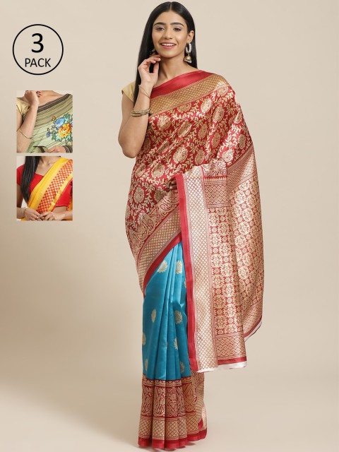 

KALINI Red Pack of 3 Printed Art Silk Saree