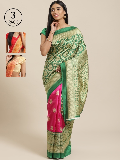 

KALINI Green Pack of 3 Printed Art Silk Saree