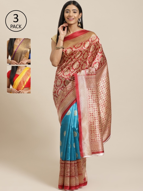 

KALINI Pack of 3 Printed Art Silk Saree, Red