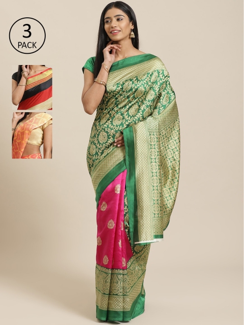 

KALINI Pack of 3 Printed Art Silk Saree, Green