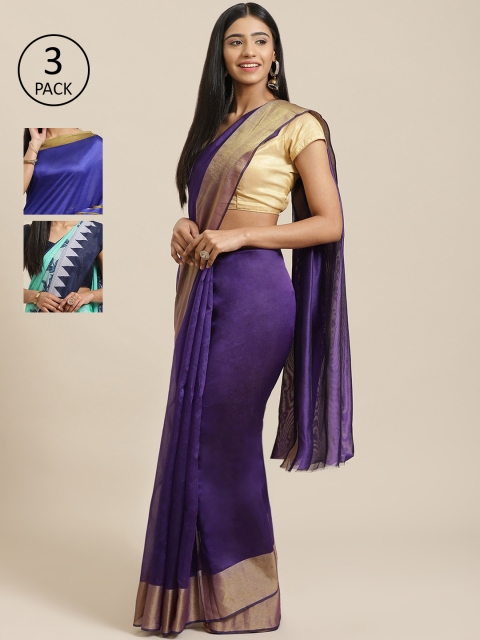 

KALINI Pack of 3 Printed Sarees, Purple