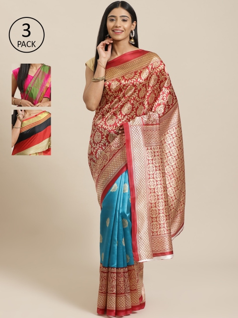 

KALINI Red Pack of 3 Art Silk Printed Saree