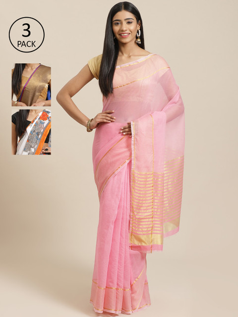

KALINI Red Pack of 3 Printed Saree, Pink