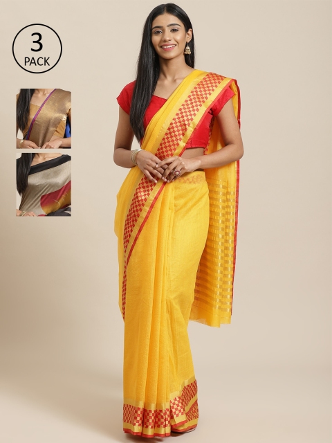 

KALINI Red Pack of 3 Solid Saree, Yellow