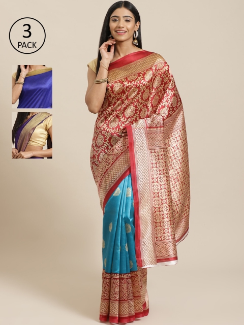

KALINI Red Pack of 3 Woven Design Art Silk Saree