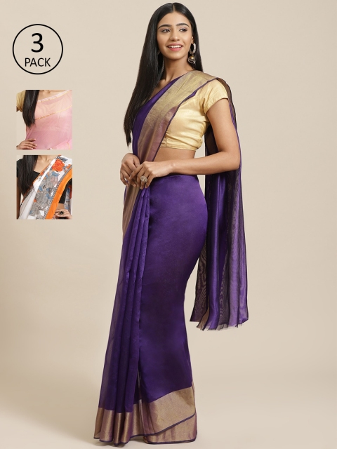 

KALINI Pack of 3 Printed Sarees, Purple