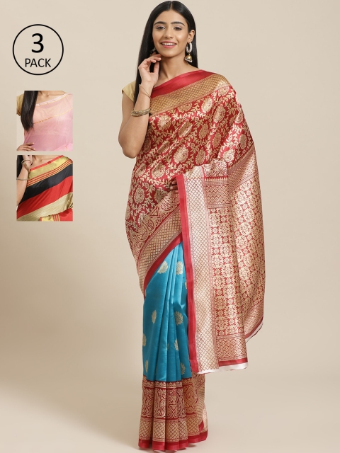 

KALINI Red Pack of 3 Woven Design Saree