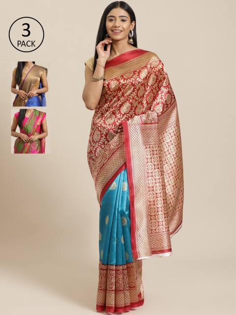 

KALINI Red & Multicoloured Art Silk Set of 3 Mysore Silk Saree