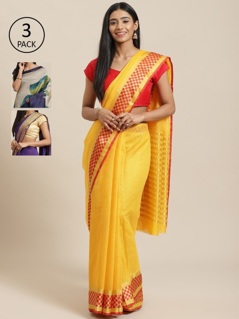 

KALINI Pack of 3 Solid Saree, Multi