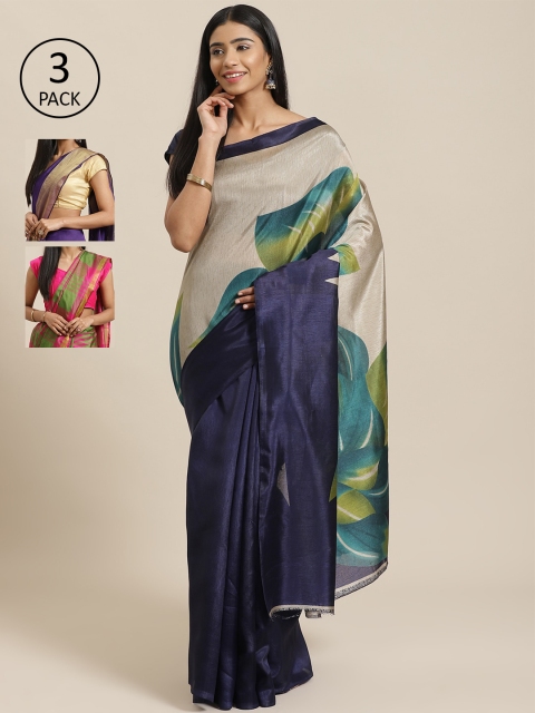 

KALINI Multicoloured Printed Saree, Navy blue