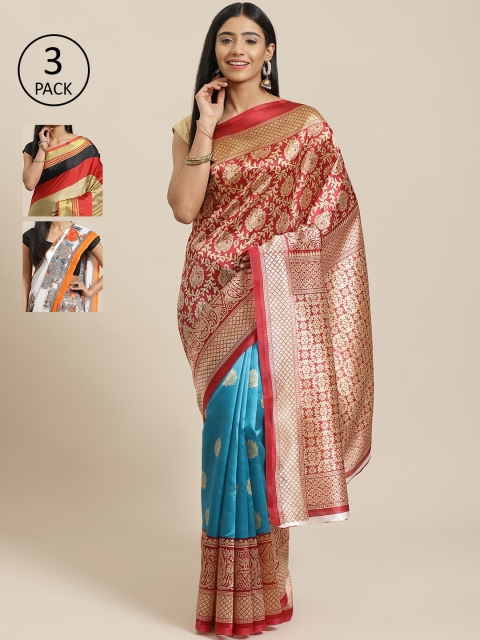 

KALINI Red & Multicoloured Art Silk Set of 3 Mysore Silk Saree