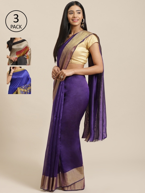 

KALINI Pack of 3 Printed Mysore Silk Saree, Multi