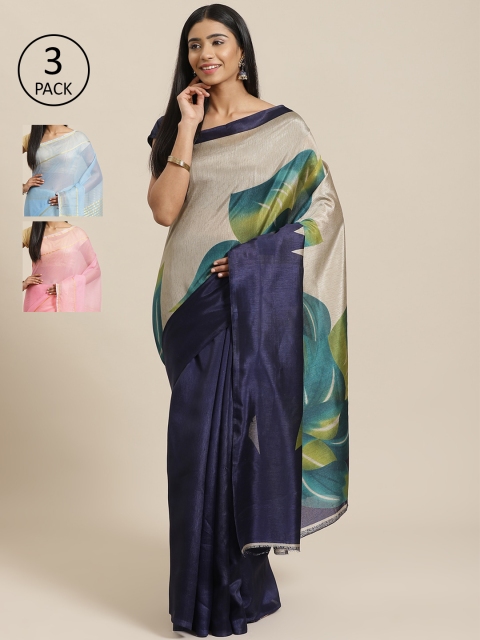 

KALINI Pack of 3 Solid Saree, Multi
