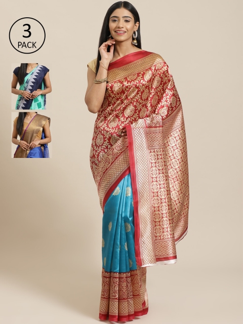 

KALINI Red & Multicoloured Art Silk Set of 3 Mysore Silk Saree