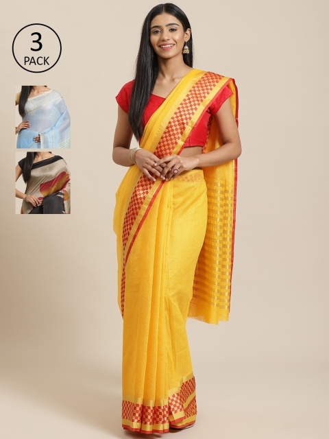 

KALINI Pack Of 3 Printed Sarees, Yellow