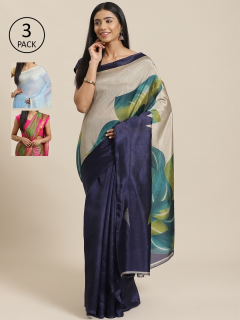 

KALINI Multicoloured Printed Saree, Navy blue