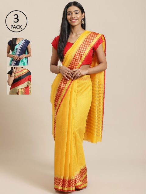 

KALINI Red Pack of 3 Printed Saree, Yellow