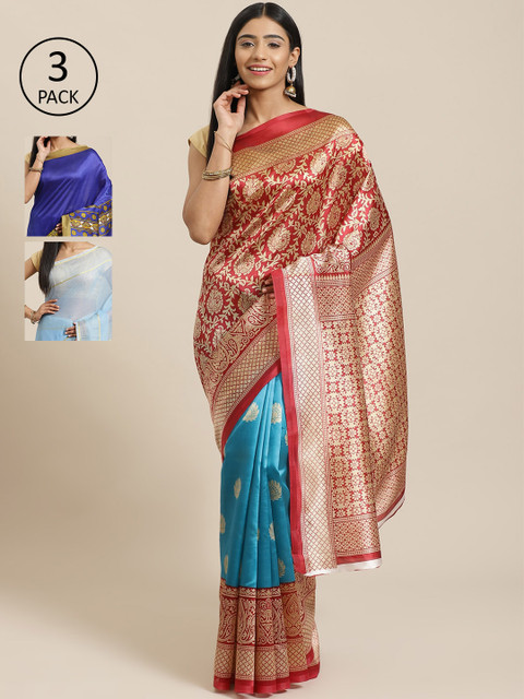 

KALINI Pack of 3 Printed Saree, Red
