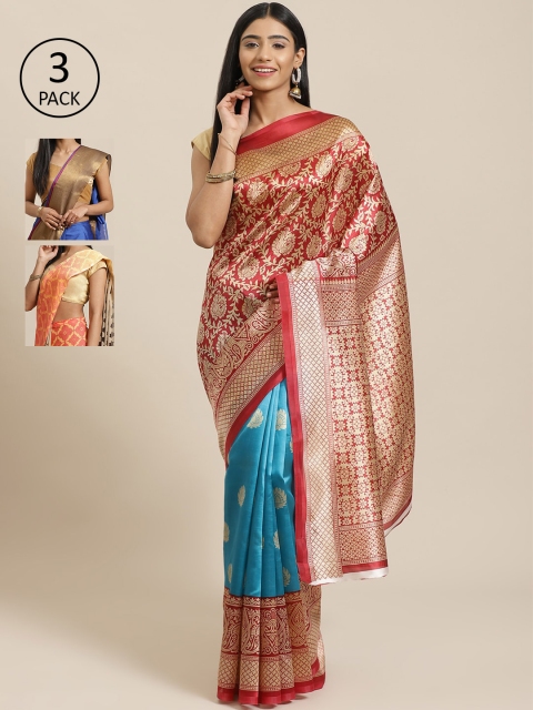 

KALINI Pack of 3 Printed Saree, Red