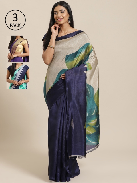 

KALINI Red Pack of 3 Printed Saree, Navy blue
