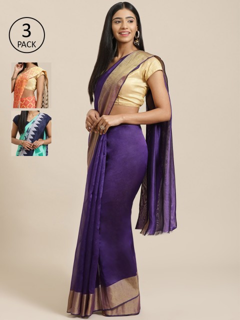 

KALINI Pack of 3 Printed Sarees, Purple