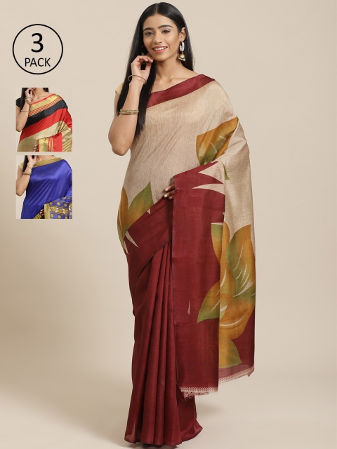 

KALINI Pack of 3 Printed Saree, Beige