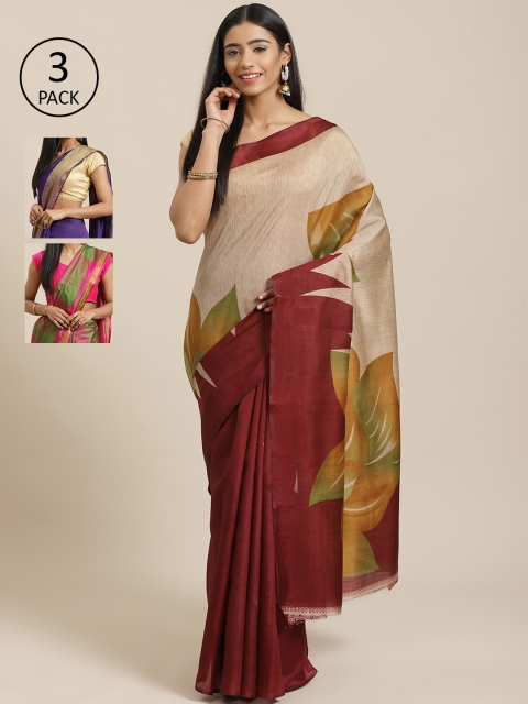

KALINI Pack of 3 Printed Saree, Maroon