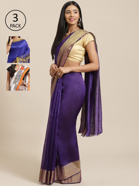 

KALINI Pack of 3 Printed Saree, Purple