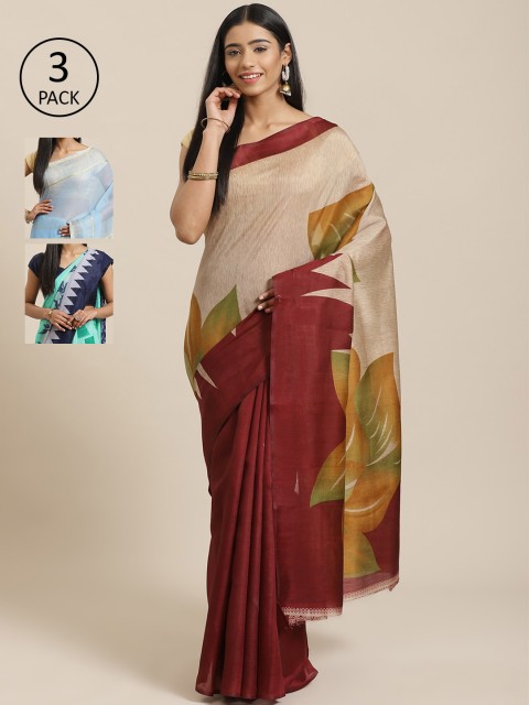 

KALINI Pack of 3 Printed Saree, Green