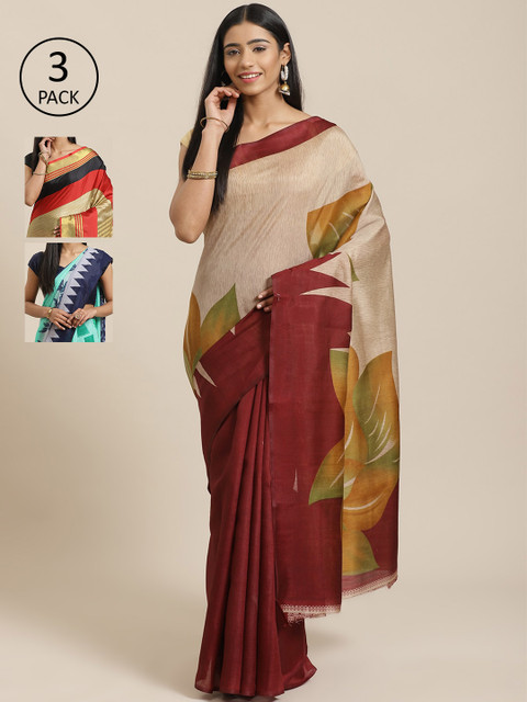 

KALINI Pack of 3 Printed Saree, Maroon