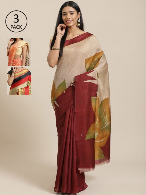 

KALINI Pack of 3 Printed Saree, Maroon