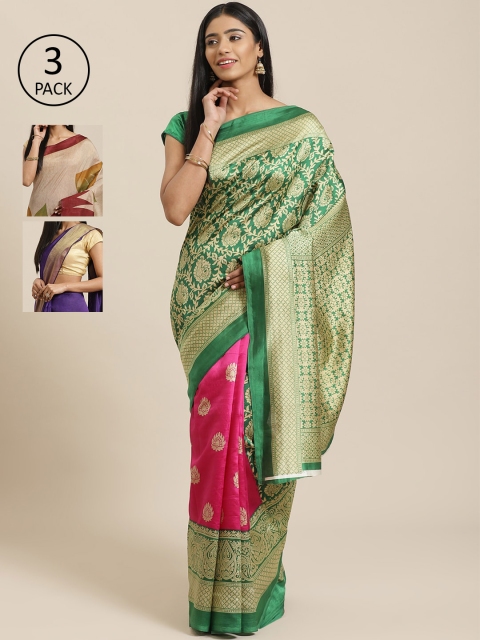 

KALINI Pack of 3 Woven Design Saree, Green