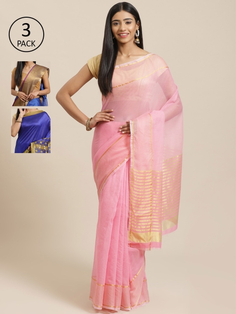 

KALINI Pack of 3 Solid Saree, Pink