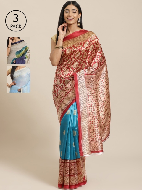 

KALINI Pack of 3 Printed Saree, Red