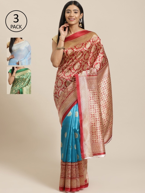 

KALINI Pack of 3 Woven Design Saree, Red