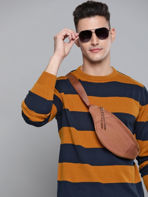 

Harvard Men Brown & Navy Blue Striped Acrylic Pullover Sweater