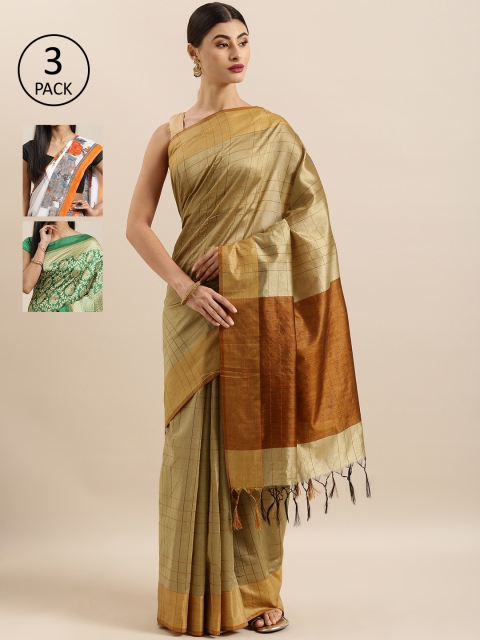 

KALINI Pack of 3 Printed Saree, Green