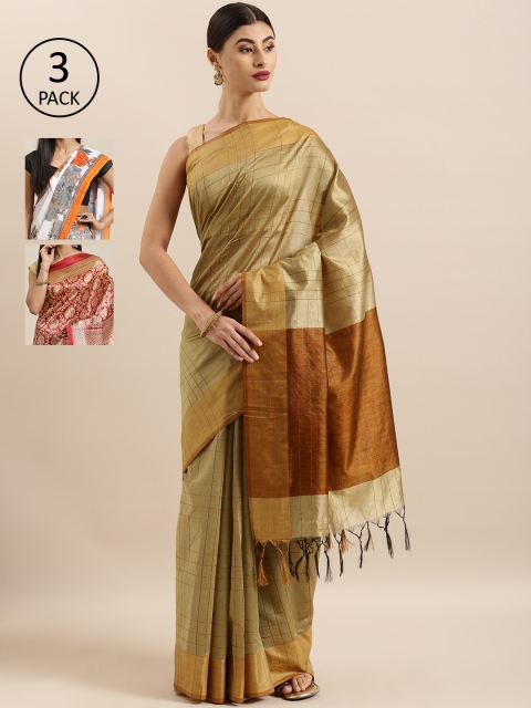 

KALINI Pack of 3 Printed Saree, Gold