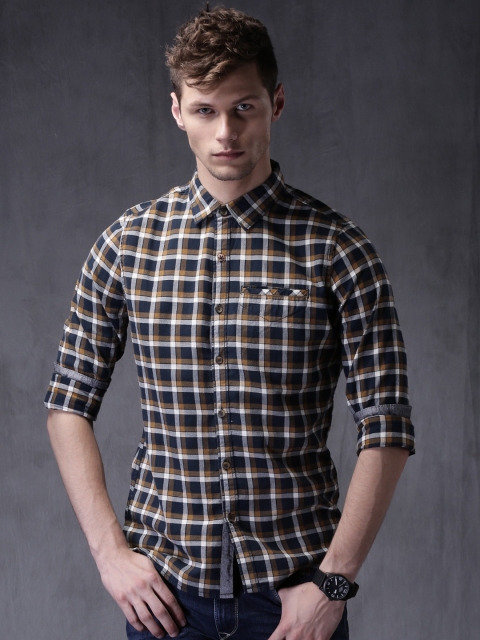 

WROGN Navy Checked Slim Fit Casual Shirt, Navy blue