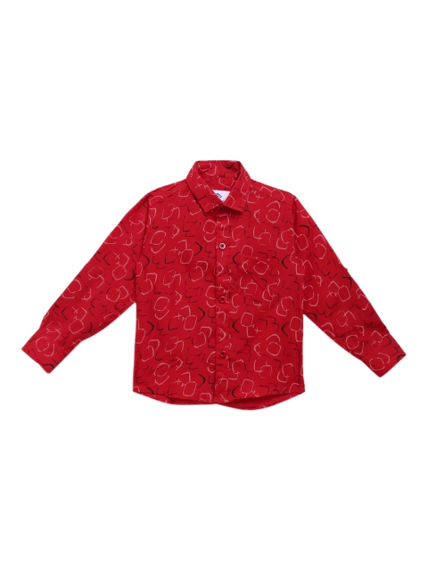 

Kidling Boys Red Pure Cotton Printed Casual Shirt