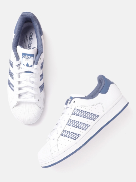 

ADIDAS Originals Men White & Navy Blue Superstar Perforated Coated Leather Sneakers