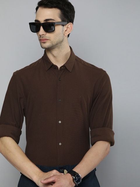 

Indian Terrain Men Coffee Brown Solid Slim Fit Pure Cotton Casual Shirt