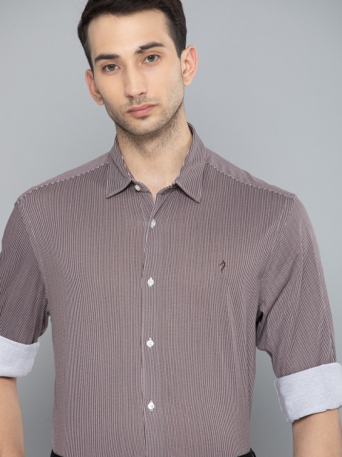 

Indian Terrain Men Purple & White Striped Slim Fit Casual Shirt