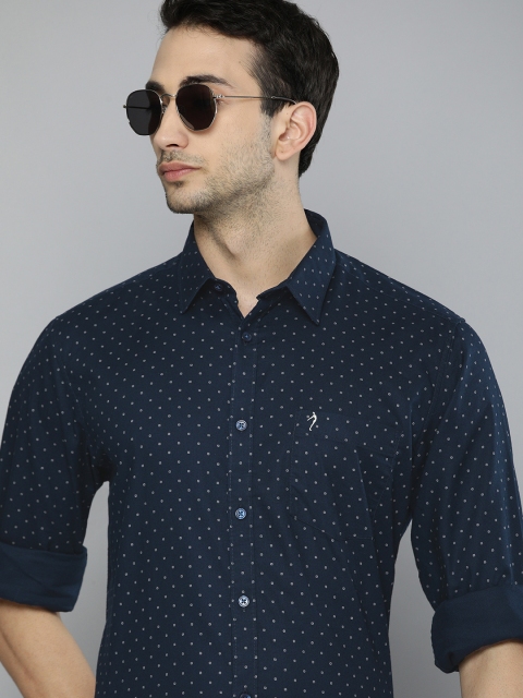 

Indian Terrain Men Navy Blue Slim Fit Printed Casual Shirt
