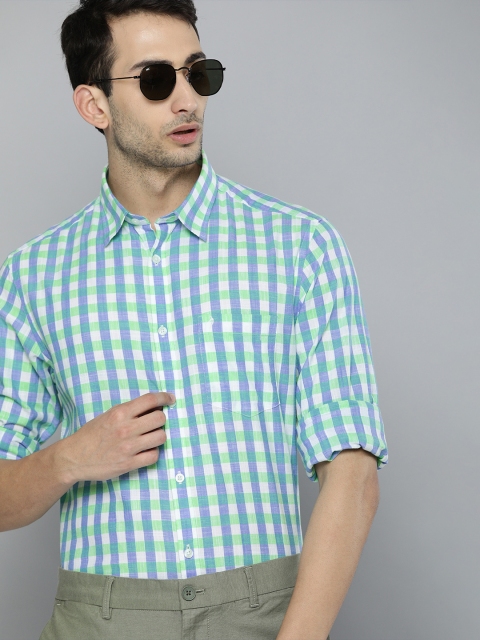 

Indian Terrain Men Green & Blue Slim Fit Gingham Checks Checked Casual Shirt
