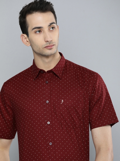 

Indian Terrain Men Maroon Slim Fit Printed Anti Viral Slim Fit Formal Shirt